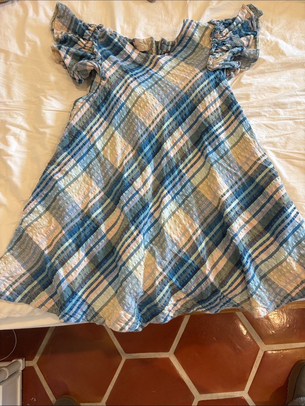 Abercrombie & Fitch Blue, White & Green Plaid Mini Dress